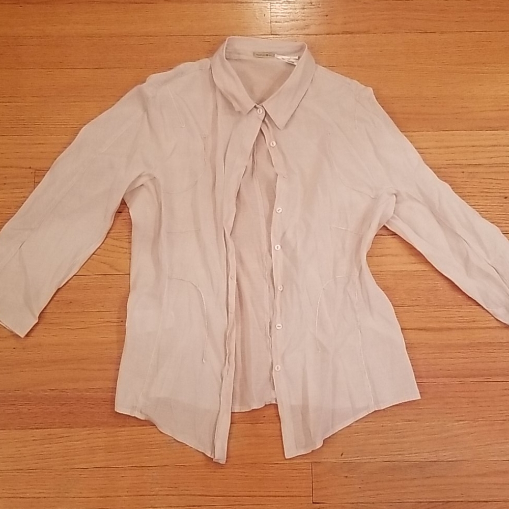 M Max Studio Slight Sheer Cream Button Down Blouse